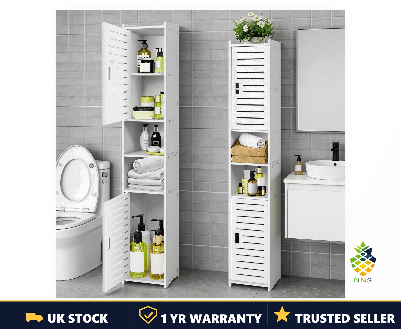 Tall Bathroom Storage Cabinet 5-Tier Floor Standing Adjustable Shelves White UK