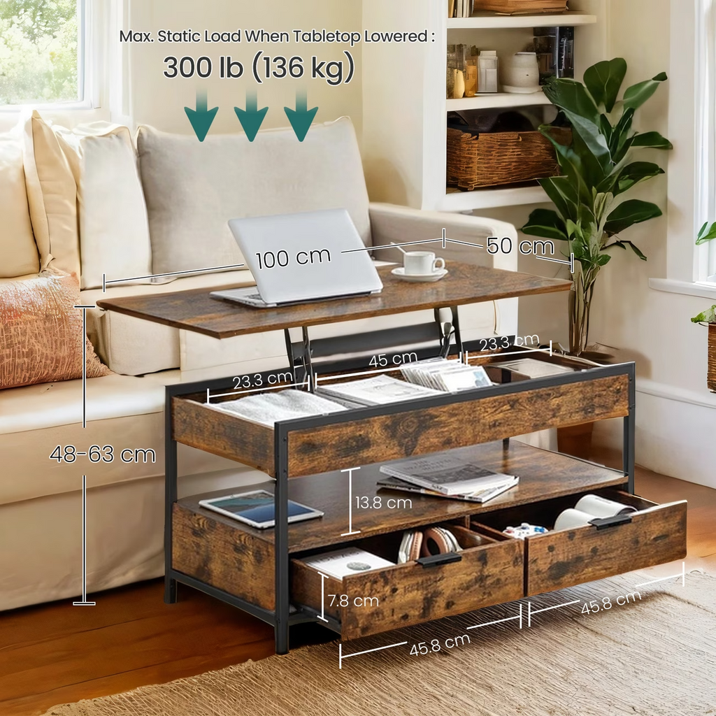 Lift Top Coffee Table with Storage Rustic Brown Modern UK