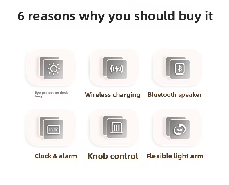 NNS LED Desk Lamp Wireless Charger Bluetooth Speaker Touch Dimmable Alarm Clock