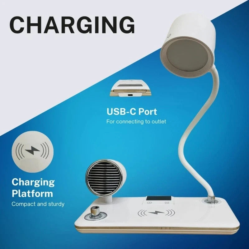 NNS LED Desk Lamp Wireless Charger Bluetooth Speaker Touch Dimmable Alarm Clock