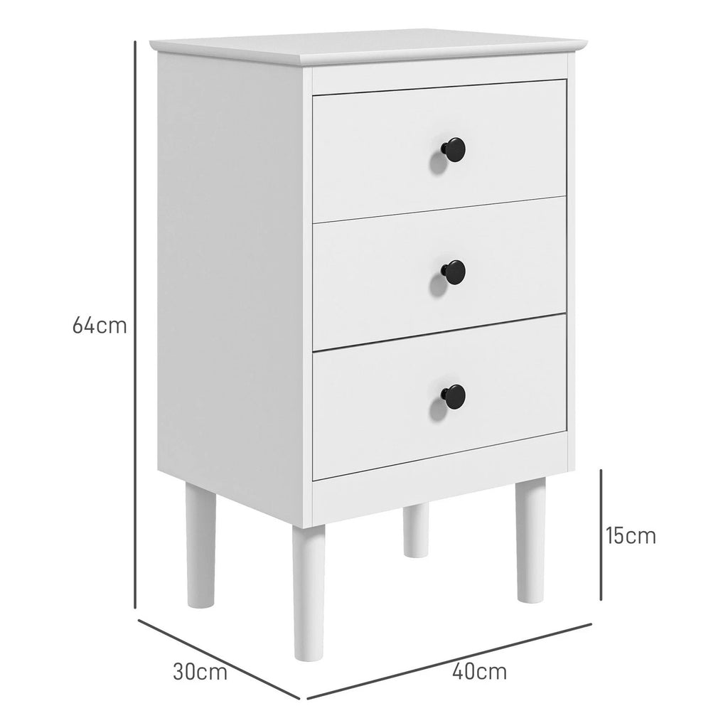 HOMCOM Bedside Tables Set of 2 Nightstand 3-Drawer White Modern UK