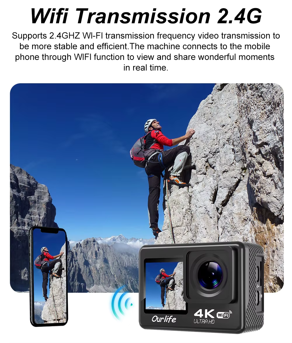 OURLIFE Q600 4K30FPS Action Camera WiFi 30m Waterproof + 64GB SD UK