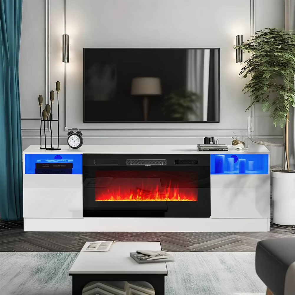 Breeins Modern Electric Fireplace TV Stand LED Flames Remote Storage Console UK