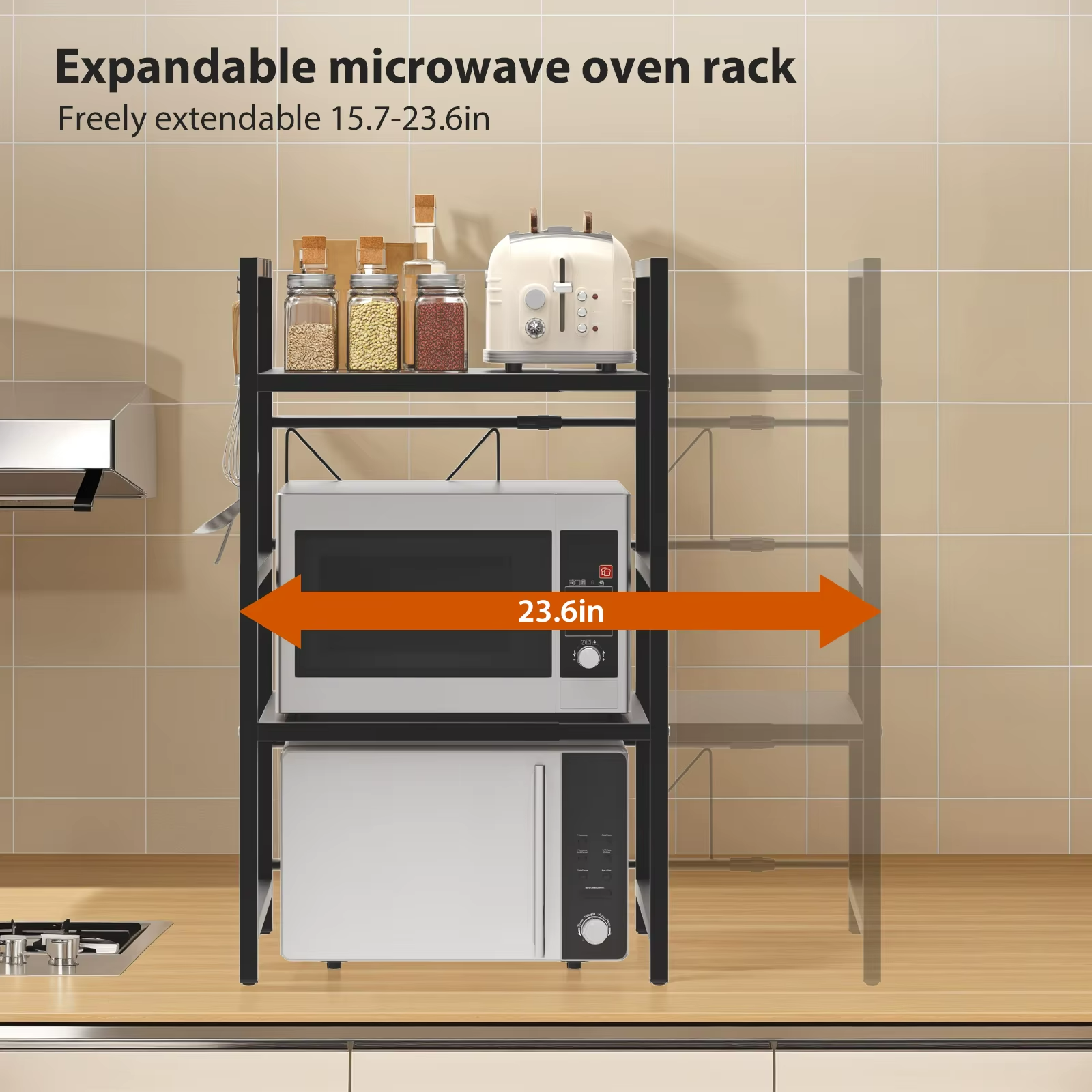 Microwave Oven Rack Stand Shelf Adjustable 40–60cm Kitchen Storage Organiser UK