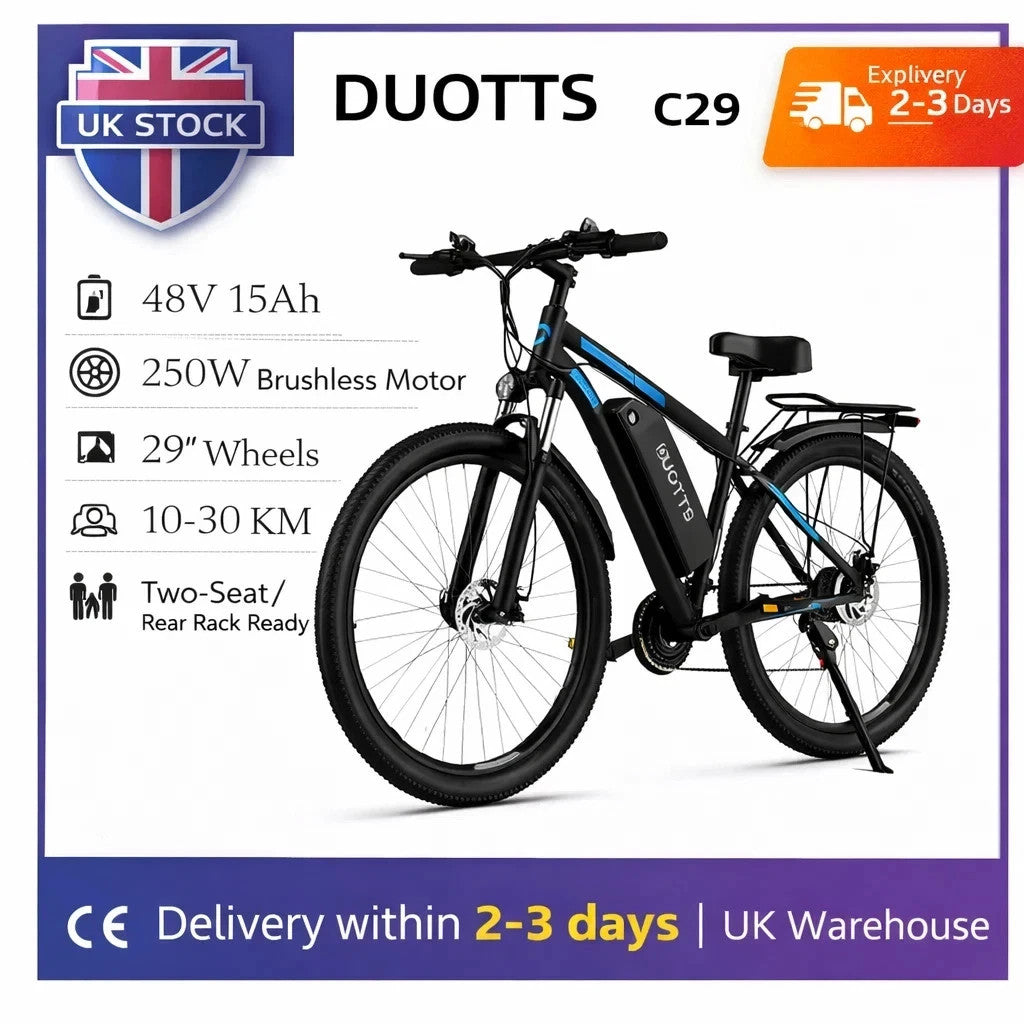 DUOTTS C29 Adult Electric Bike 250W 48V 250w City Mountain E-Bike 29" Tyres UK