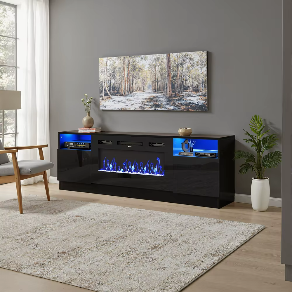 Breeins Modern Electric Fireplace TV Stand LED Flames Remote Storage Console UK