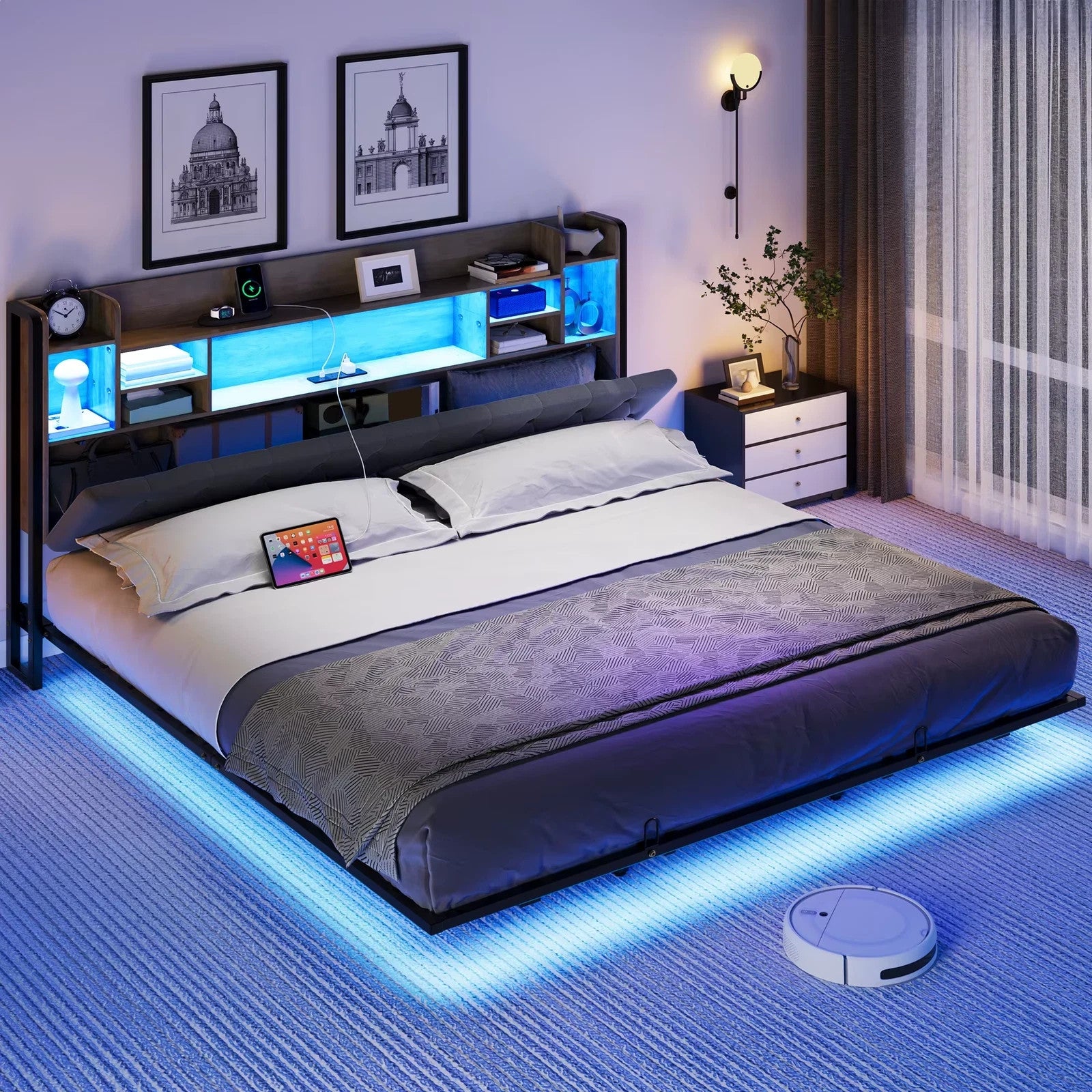 Balconera Super King Bed Frame LED USB Charging Storage Modern UK