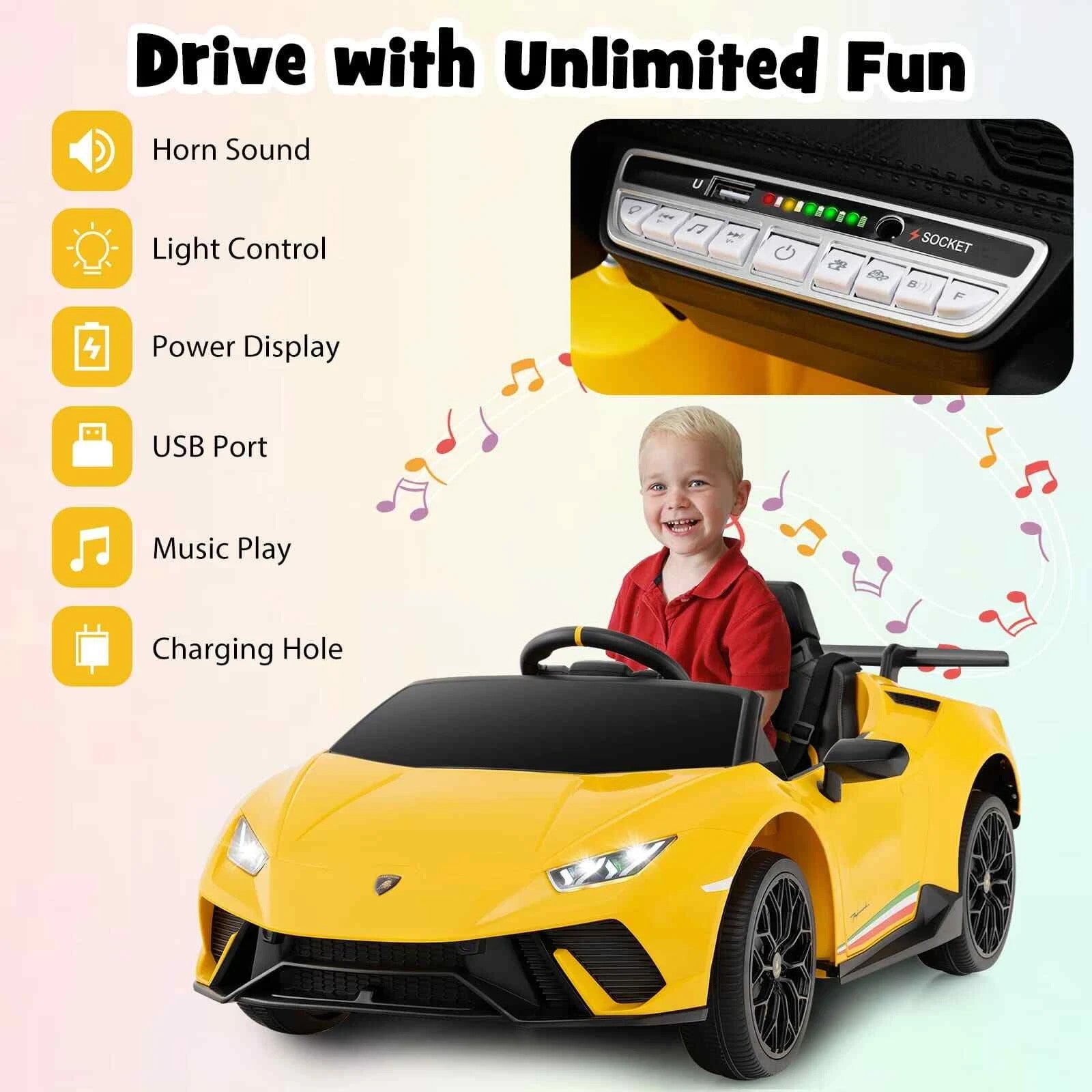 DORTALA Kids 12V Ride-On Car Remote Control Yellow UK