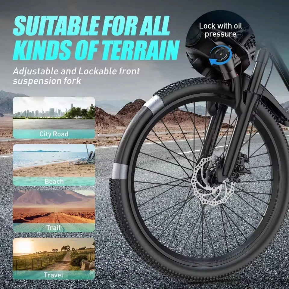 Aairsk GT900 Electric Bike 26" 250W 36V13Ah MTB E-Bike Full Suspension City UK