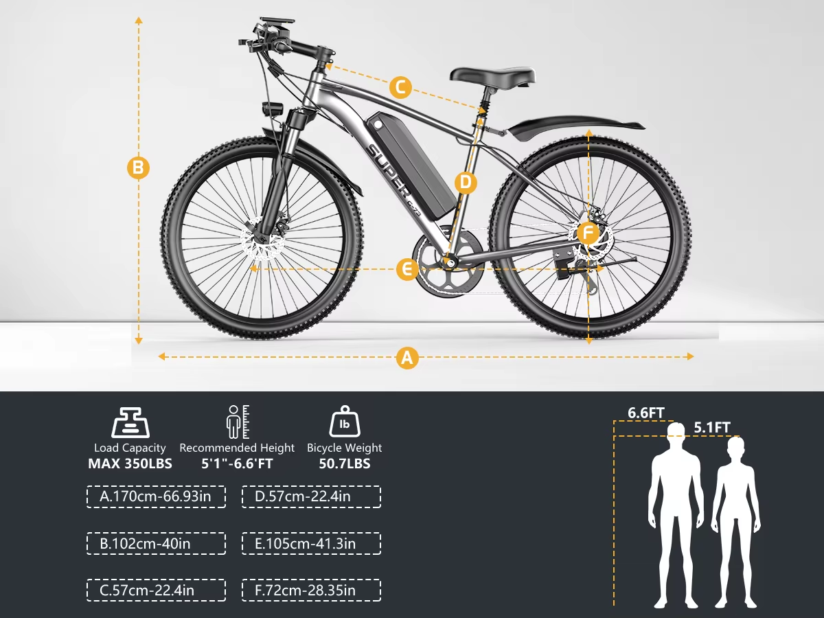 UPlee G73 Electric Bike 26” 48V 10Ah or 13Ah Battery 7-Speed Adult E Bike MTB UK