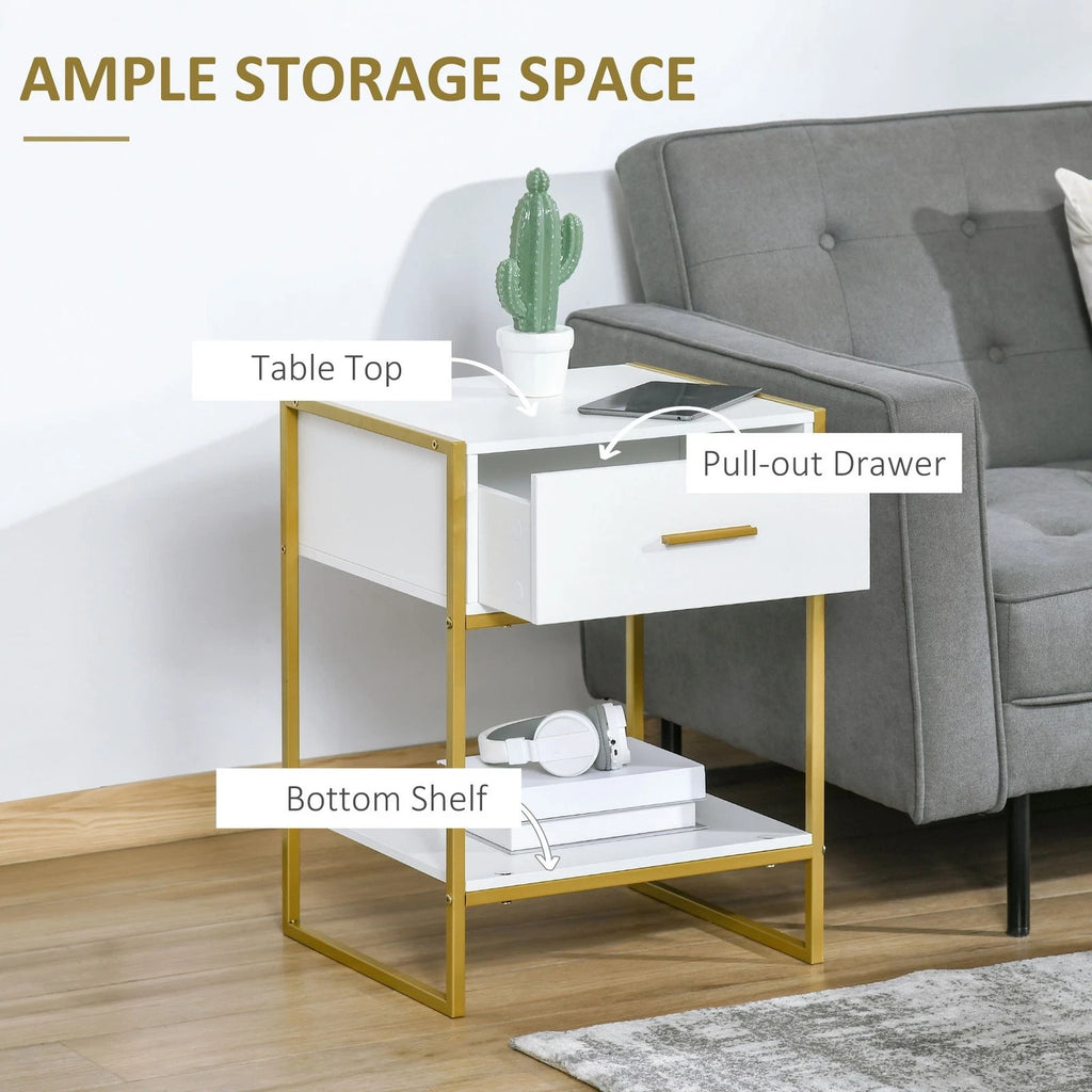 HOMCOM Bedside Tables Set of 2 Nightstand Gold Modern UK