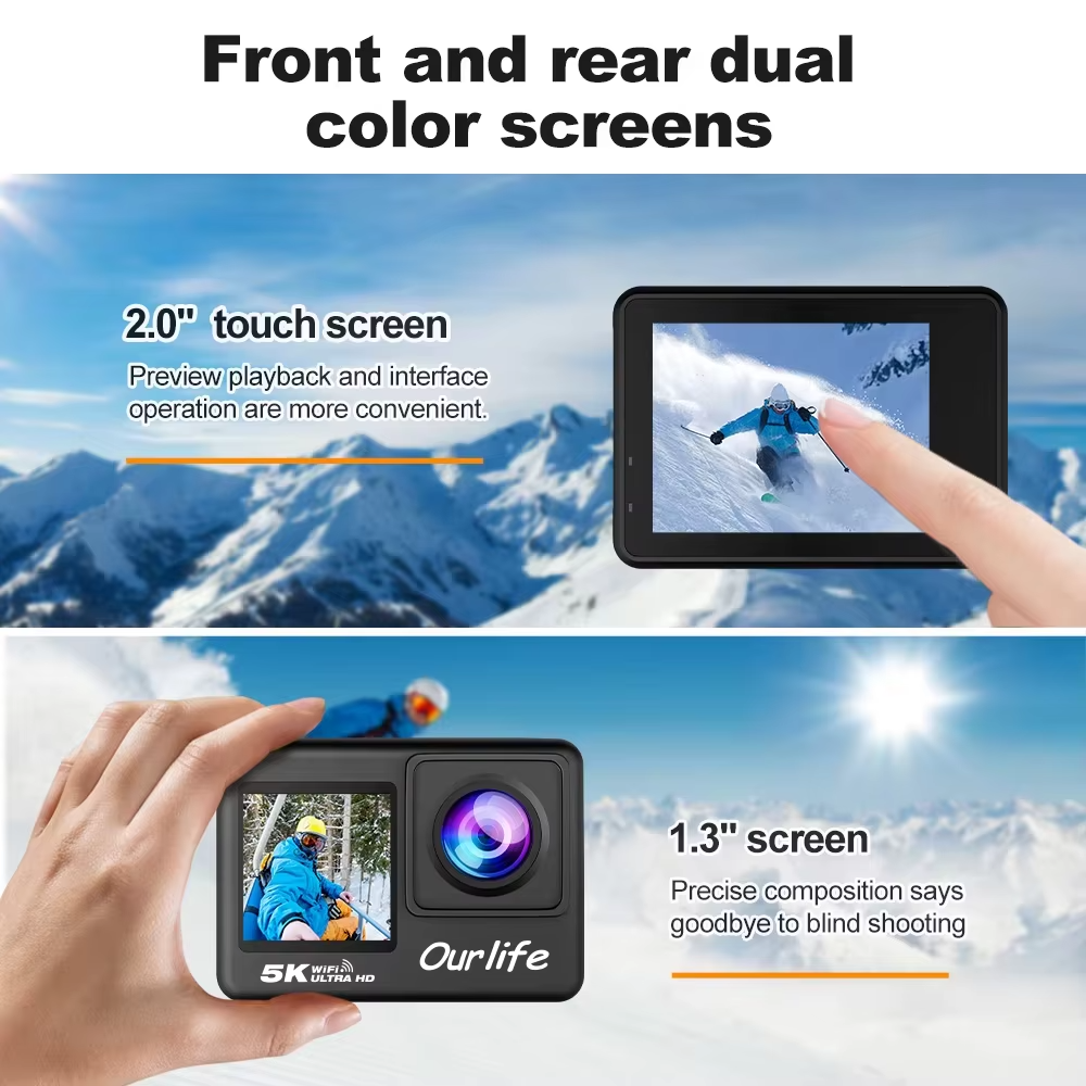 OURLIFE MTR60 PRO 5K Action Camera WiFi Touch Screen Waterproof UK