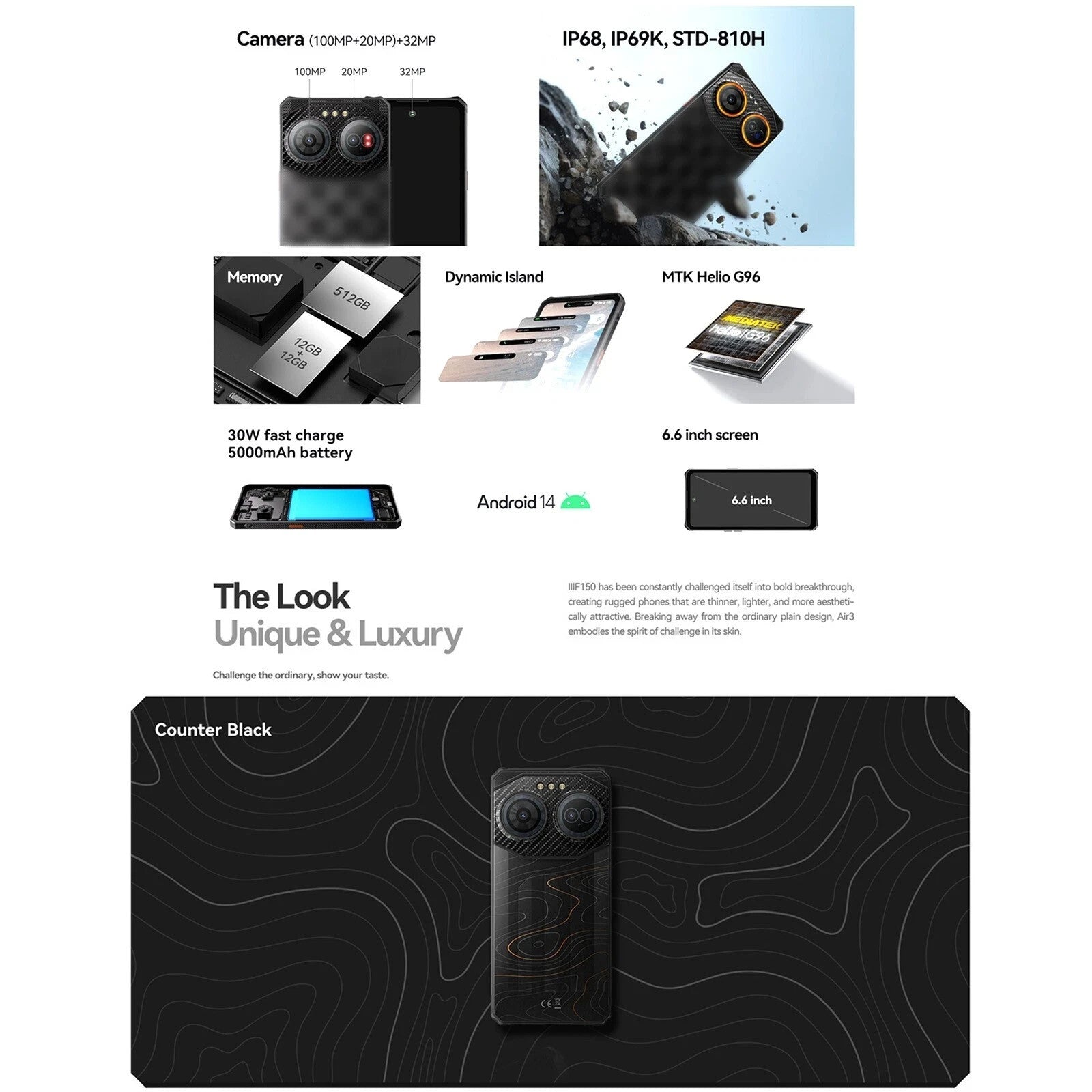 IIIF150 Air3 Rugged Smartphone 12GB 512GB Android 14 100MP UK