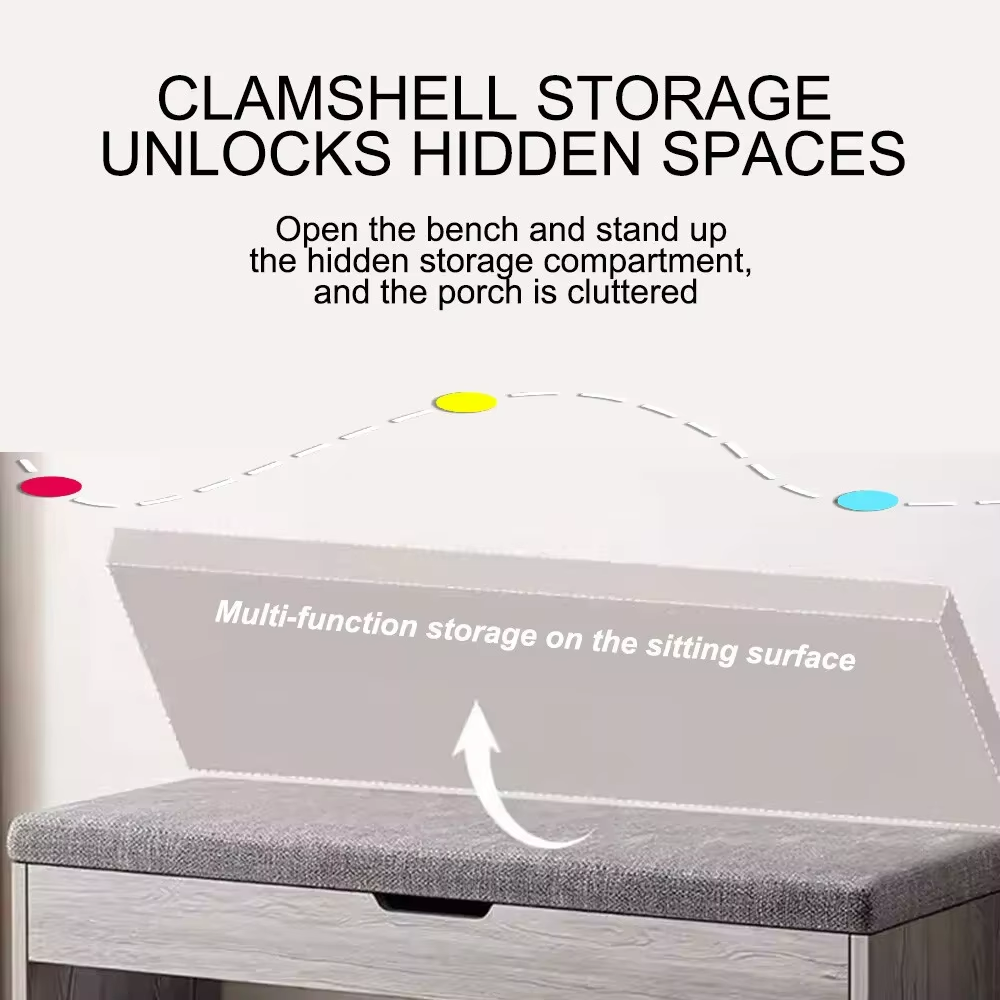80cm Ottoman Shoe Rack Bench – 2 Tier Storage Cabinet with Wooden Padded Seat UK