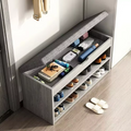 80cm Ottoman Shoe Rack Bench – 2 Tier Storage Cabinet with Wooden Padded Seat UK