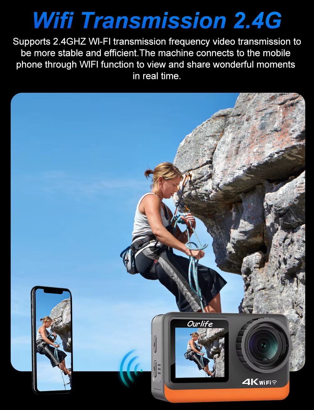 OURLIFE MTR80 4K60FPS Action Camera WiFi 30m Waterproof EIS + 64GB SD UK