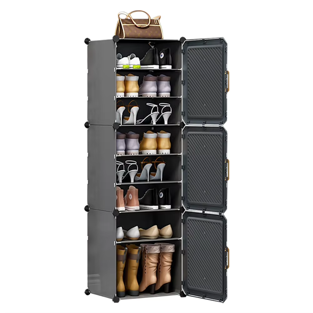 Tall Shoe Cabinet Storage Unit 8 Shelf PP/Metal Freestanding Grey Organiser UK