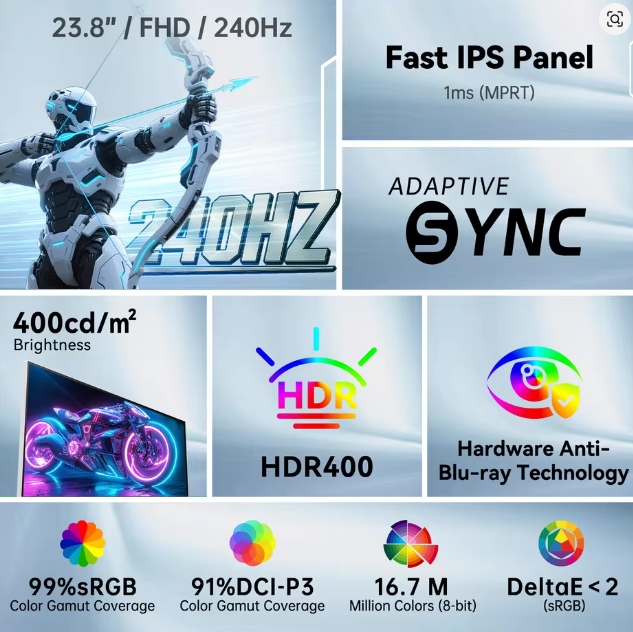 KTC 24" IPS FHD Gaming Monitor 240Hz 1ms UK