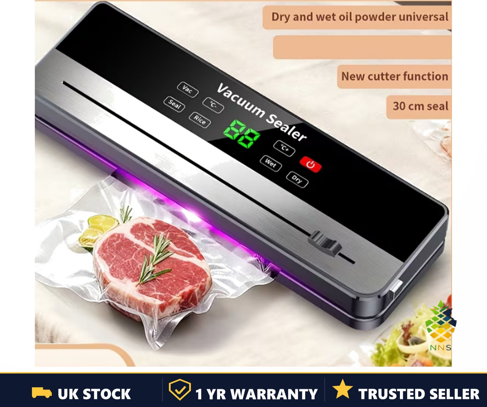 5-in-1 Vacuum Sealer Machine 65kPa Food Sealer Dry Wet Seal + 10 Bags UK