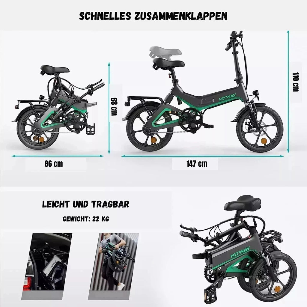 HITWAY BK2 Folding Electric Bike 250W 16" 36V E-Bike 70km Range 7 Speed UK Legal