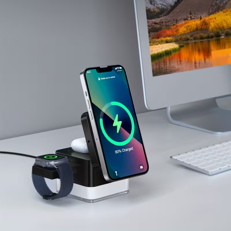 3-in-1 Wireless Charging Station Fast Charger iPhone Watch AirPods Night Light