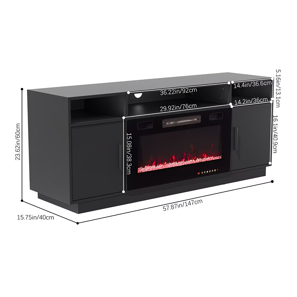 Modern Electric Fireplace TV Stand LED Flames Remote Storage Console White UK