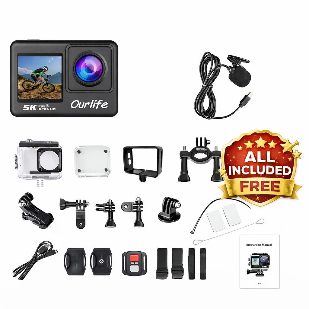 OURLIFE MTR60 PRO 5K Action Camera WiFi Touch Screen Waterproof UK