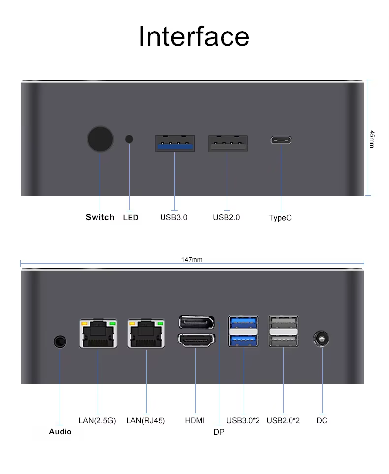 Topton Mini PC i9-12900H FAST 14 Core 32GB RAM 1TB NVMe SSD Win11 WiFi 6E BT5.3
