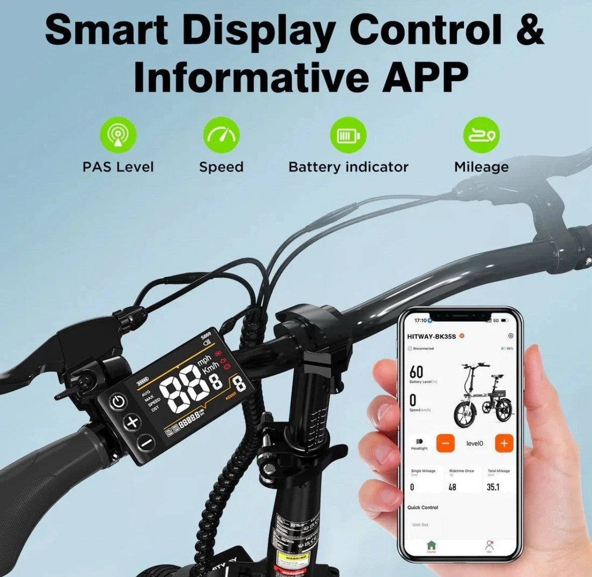 HITWAY BK35 Folding Electric Bike 250W 36V 16" E-Bike 60km Long Range Commuter