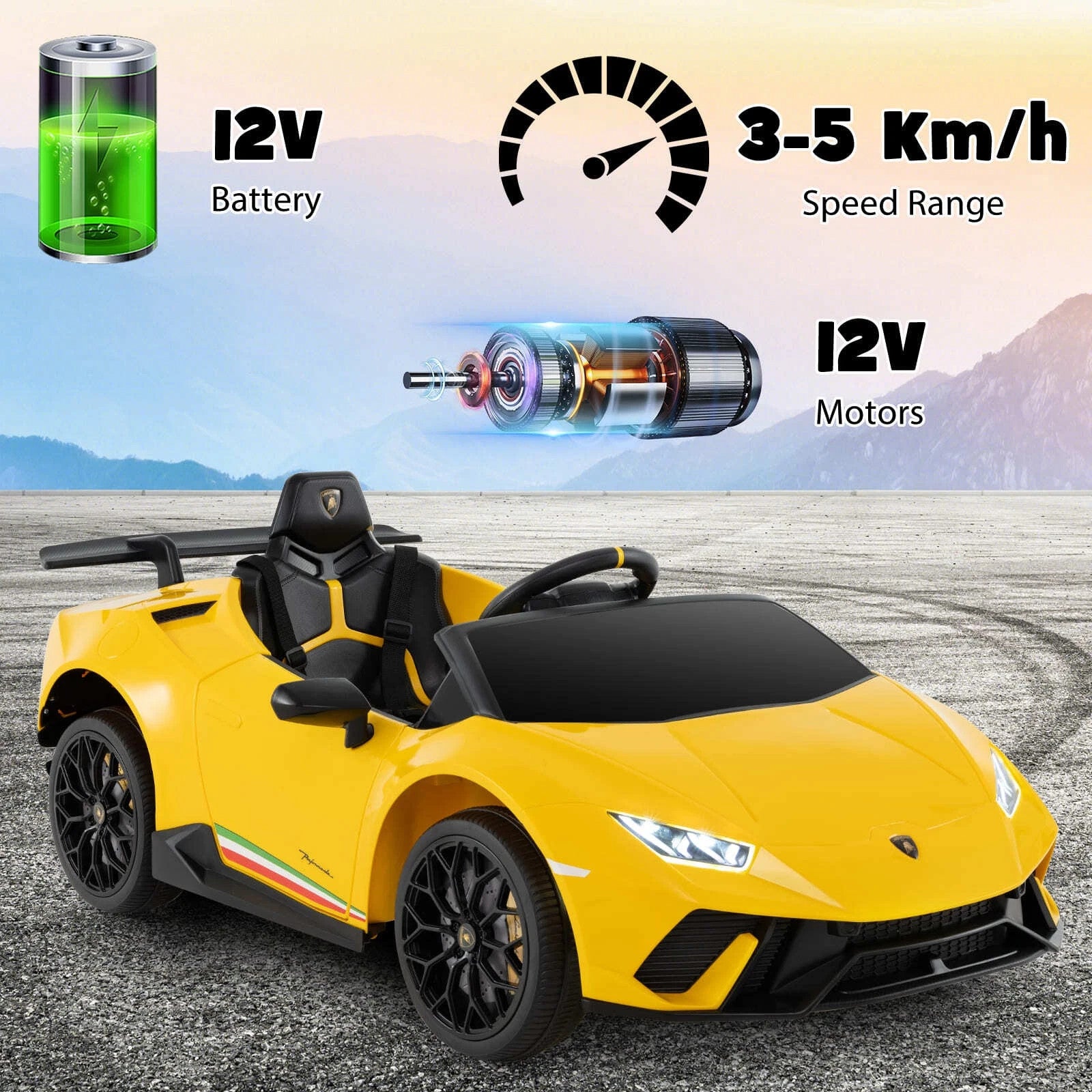 DORTALA Kids 12V Ride-On Car Remote Control Yellow UK