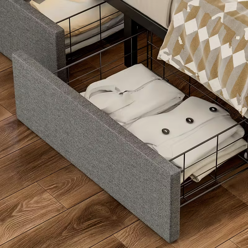 Double Bed Frame LED Headboard Storage Modern UK