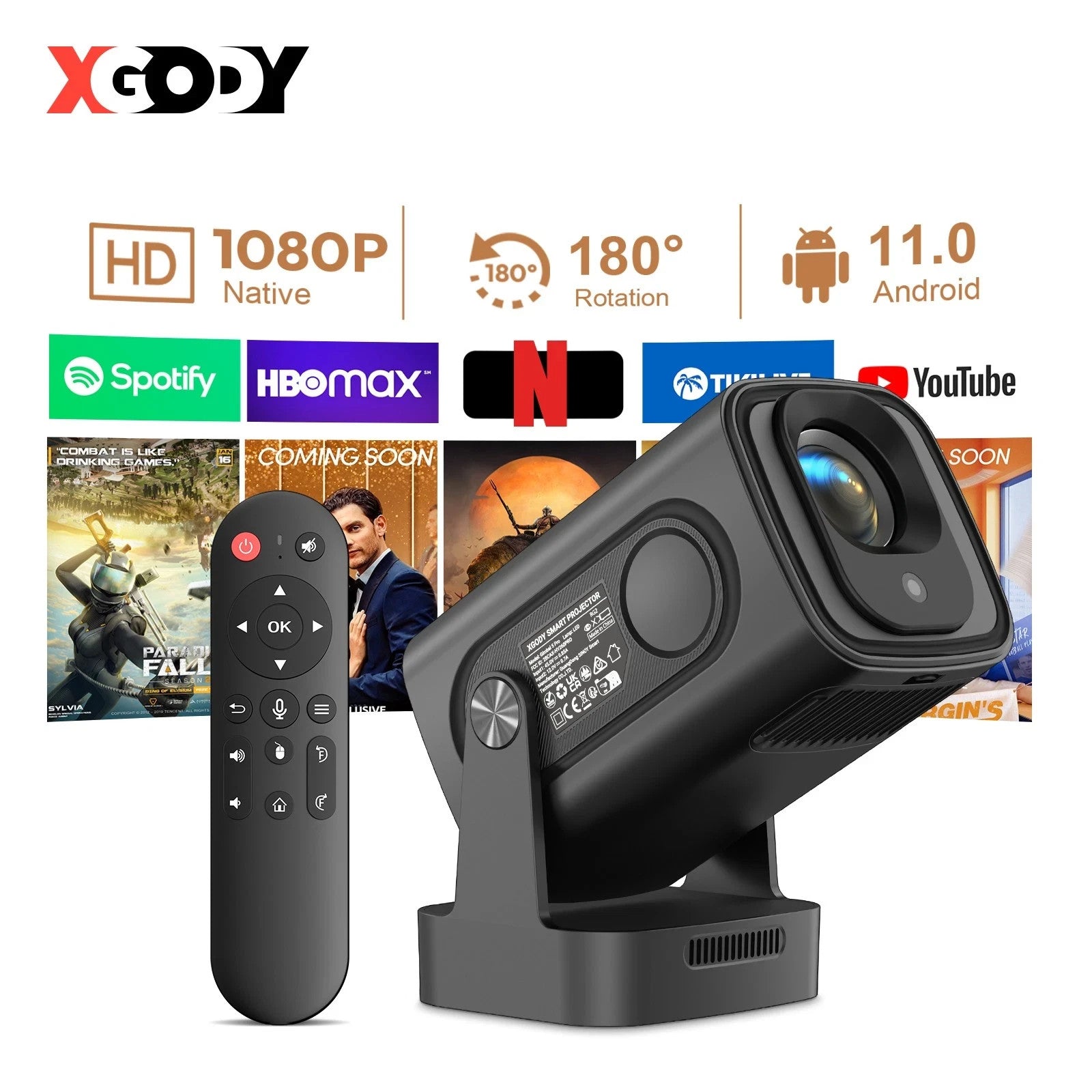 XGODY Gimbal 5 Pro 4K Projector WiFi Android Home Cinema UK