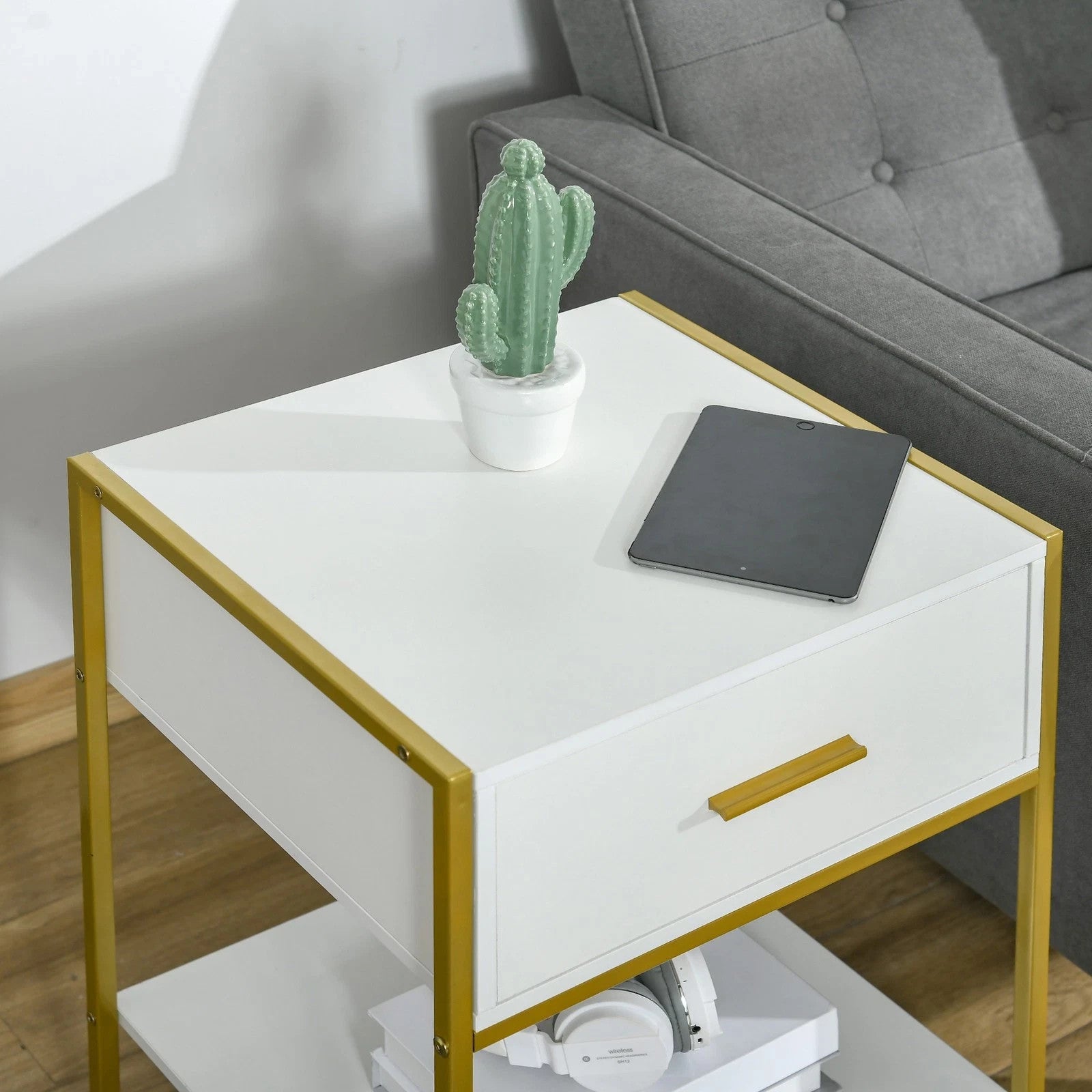 HOMCOM Bedside Tables Set of 2 Nightstand Gold Modern UK