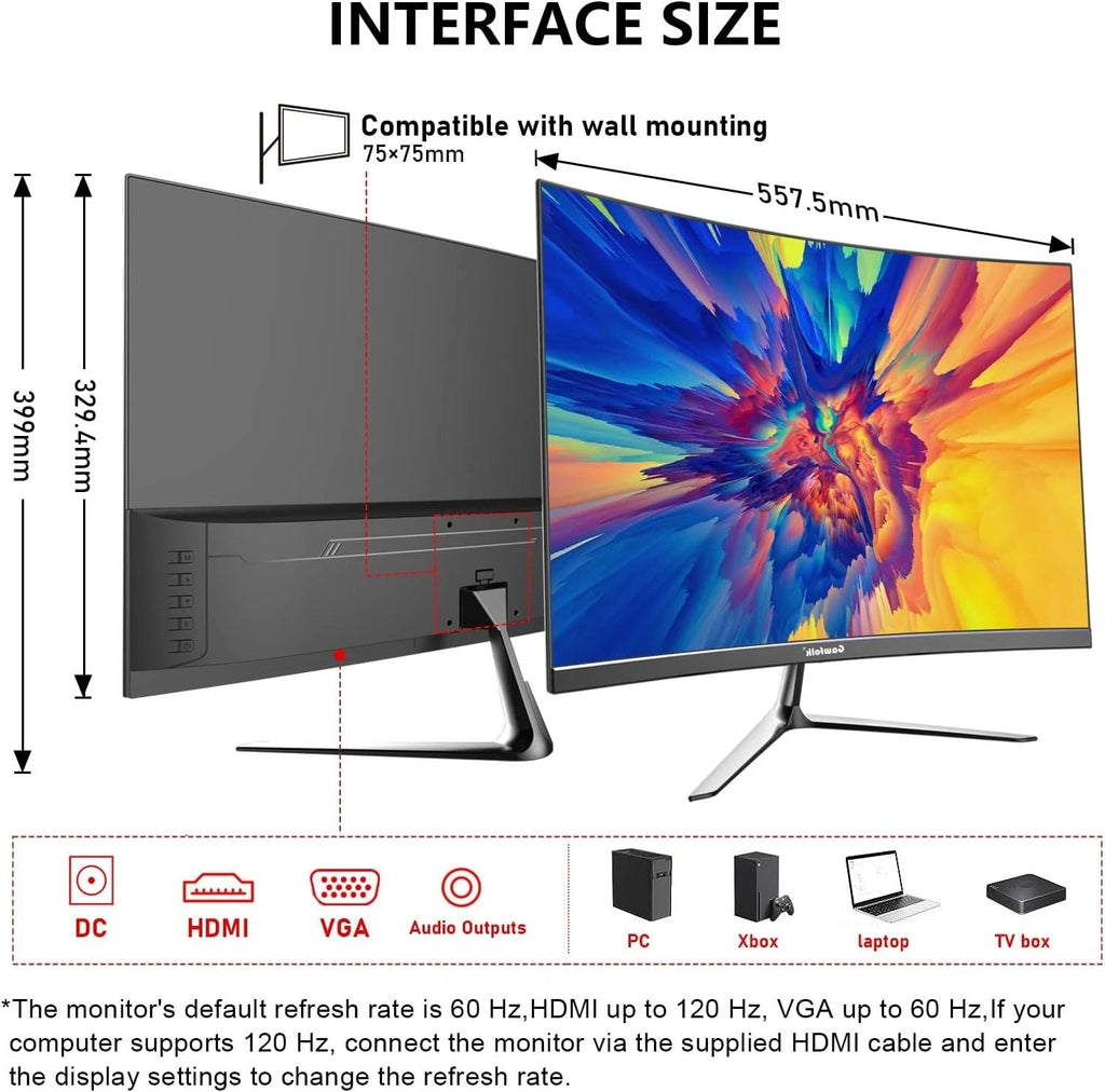 Gawfolk 24.5" Curved FHD Gaming Monitor 120Hz 1ms UK