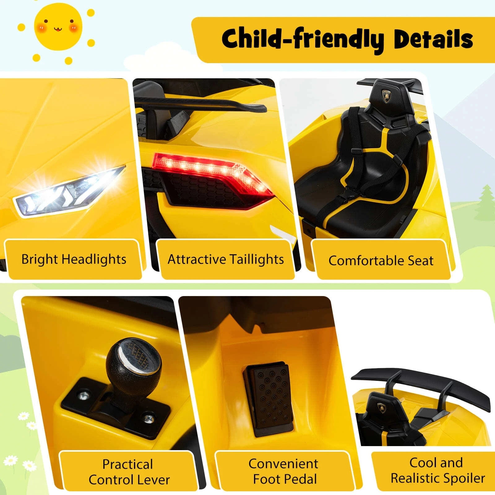 DORTALA Kids 12V Ride-On Car Remote Control Yellow UK