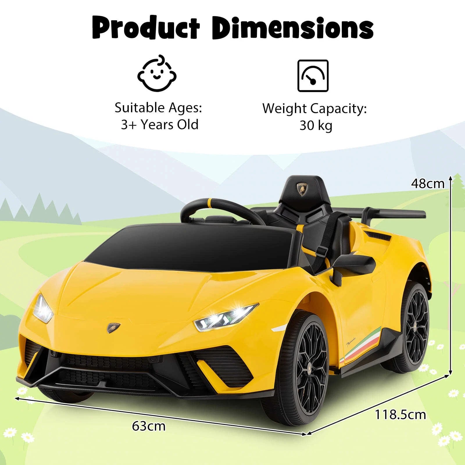 DORTALA Kids 12V Ride-On Car Remote Control Yellow UK