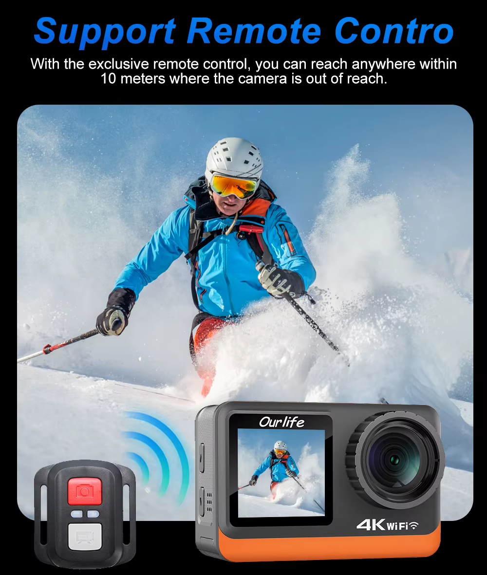 OURLIFE MTR80 4K60FPS Action Camera WiFi 30m Waterproof EIS + 64GB SD UK