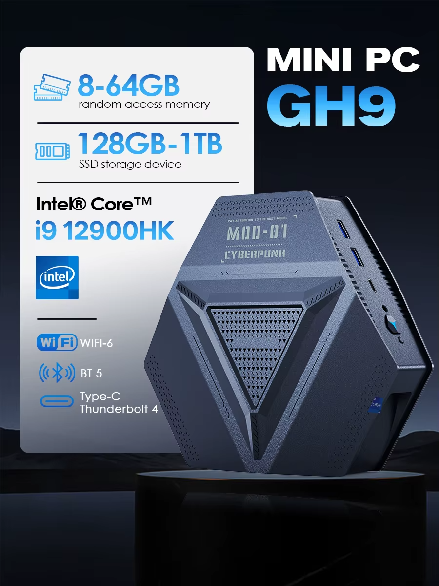 GH9 Mini PC Intel i9-12900H 14 Core Win11 Pro WiFi6 Thunderbolt 4K 32GB 1TB SSD