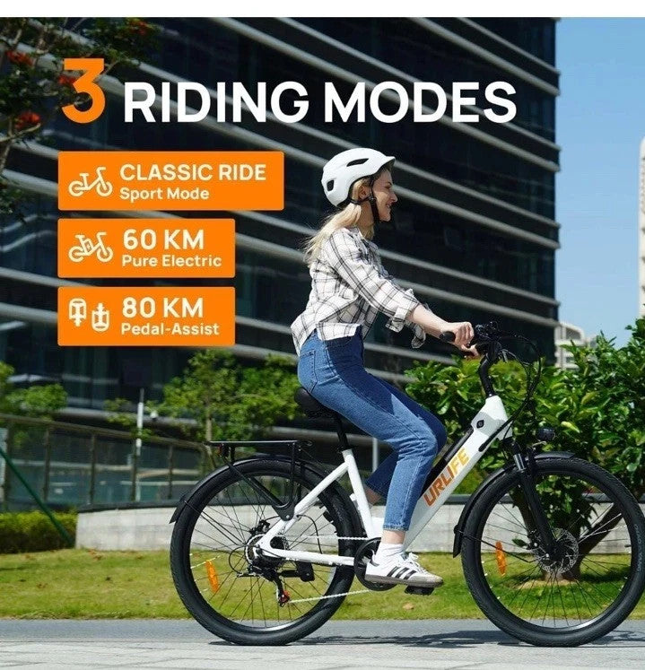 URLIFE E26 Electric Bike 250W 36V 13Ah 26" E-Bike 80km Range Shimano 7 Speed UK