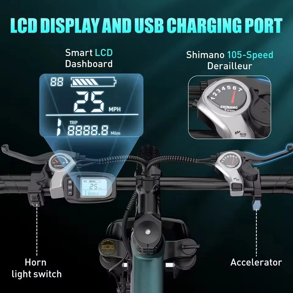 Aairsk GT900 Electric Bike 26" 250W 36V13Ah MTB E-Bike Full Suspension City UK