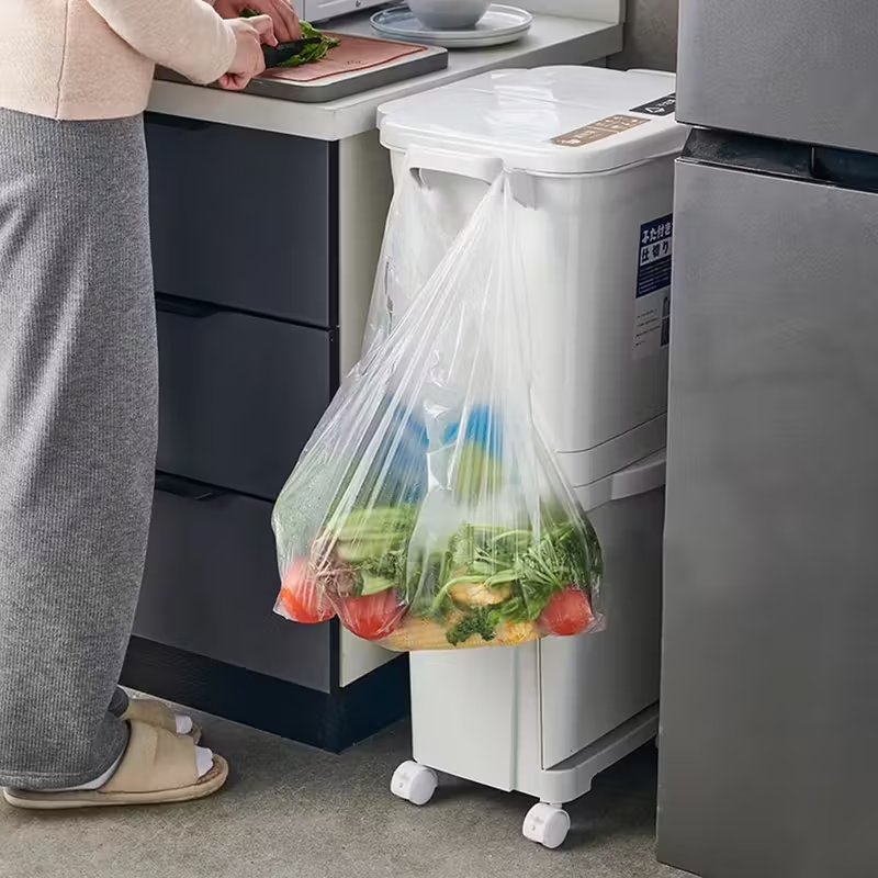 45L 2 Tier Mobile Recycling Bin | Kitchen Waste Bin Wheels, Dual Compartment UK