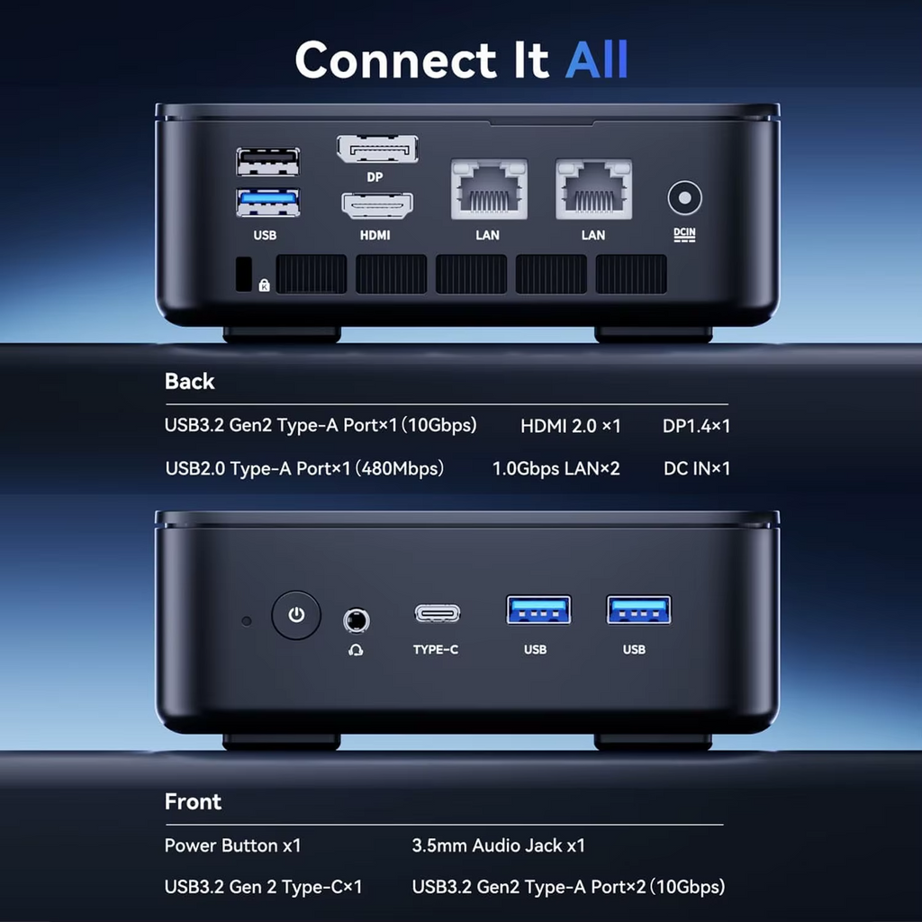 NiPoGi E3 Ryzen 5 Mini PC 3.7GHz 4 Core 16GB 512GB SSD Win11 Pro Wifi Triple 4K
