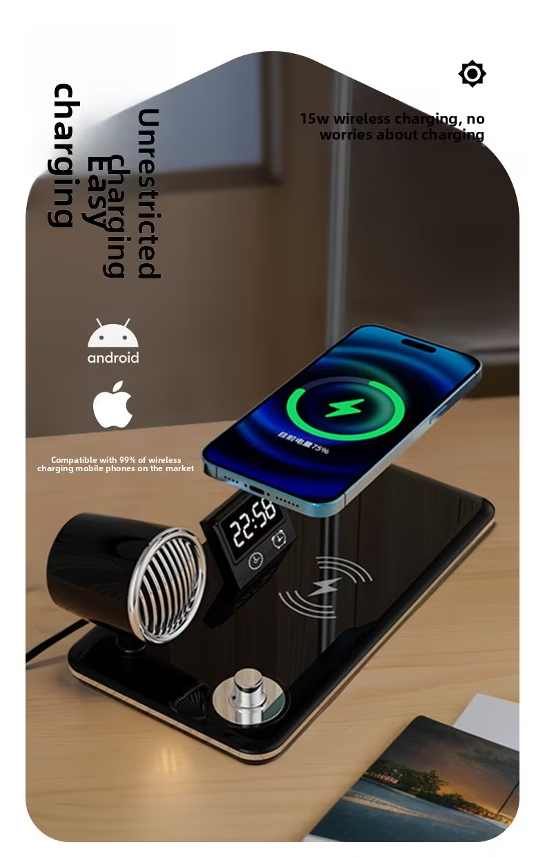 NNS LED Desk Lamp Wireless Charger Bluetooth Speaker Touch Dimmable Alarm Clock