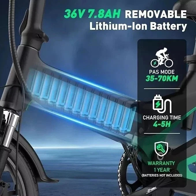 HITWAY BK2 Folding Electric Bike 250W 16" 36V E-Bike 70km Range 7 Speed UK Legal