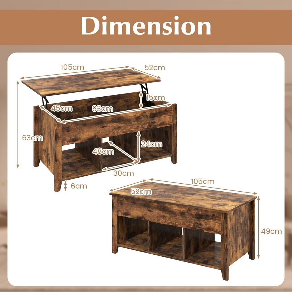 Lift Top Coffee Table with Storage Rustic Brown Modern UK
