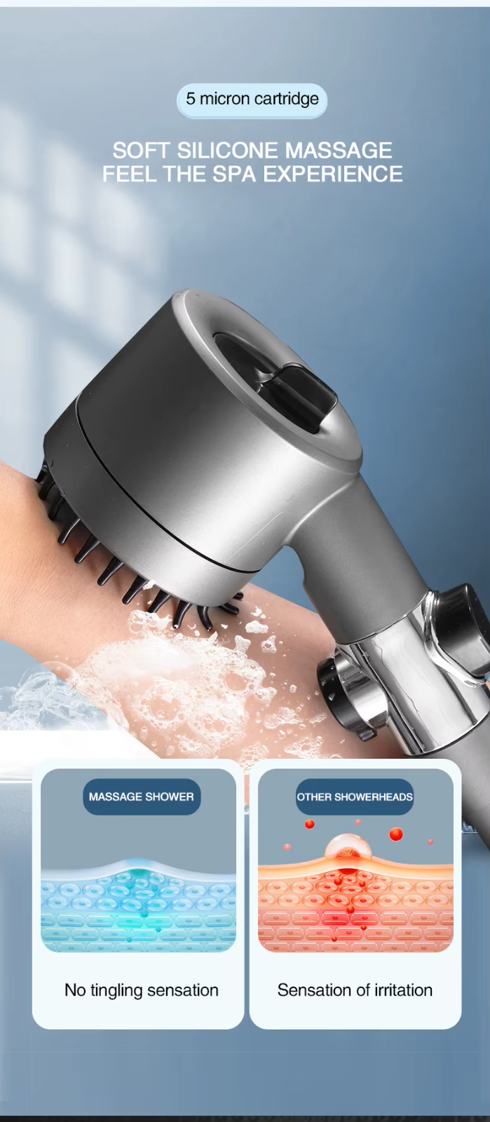 High-Pressure Shower Head 3-Mode Adjustable Spray with Filter & Massage Multiuse
