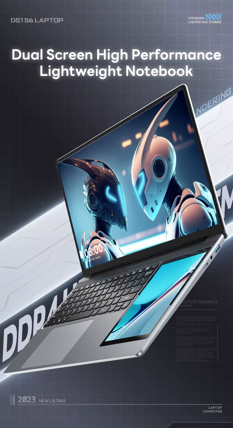 Office Laptop Win11 15.6" / 7" Touch Dual Screen Display Intel N5095 Finger ID