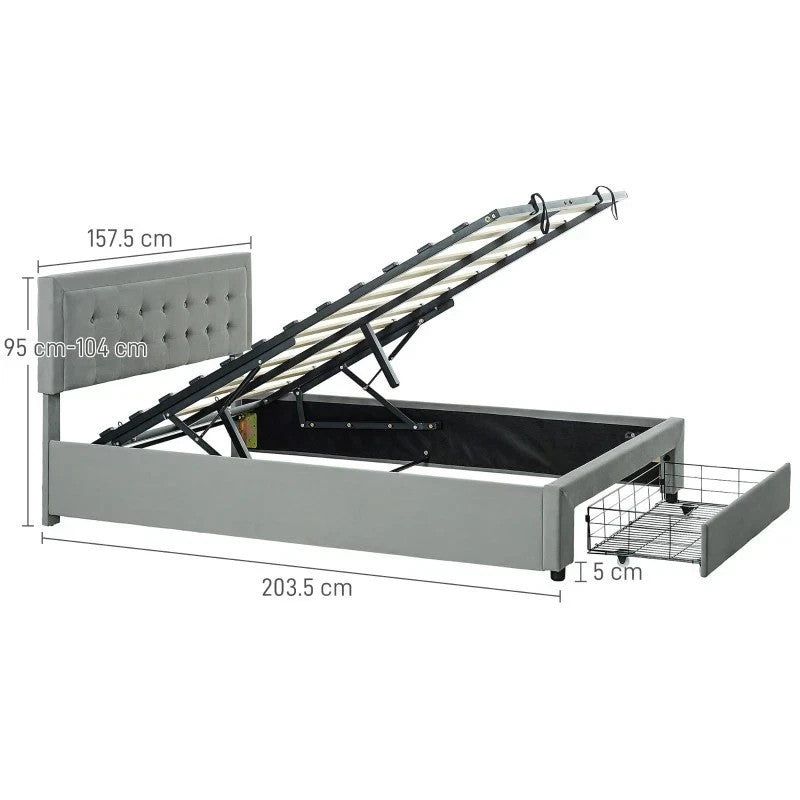 HOMCOM Double Bed Frame Headboard Storage Grey Modern UK