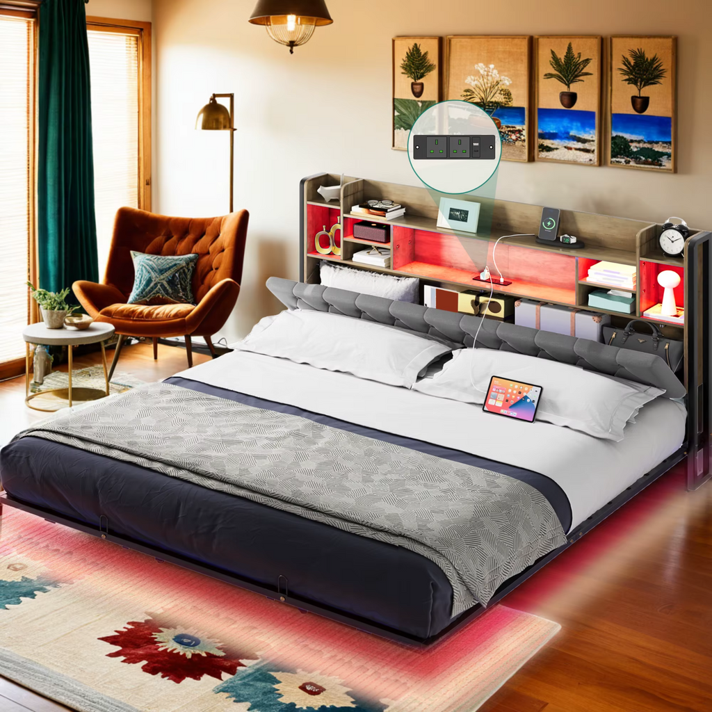 Balconera Super King Bed Frame LED USB Charging Storage Modern UK