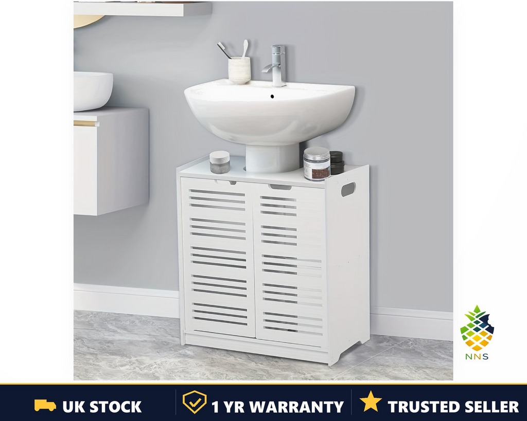 Under-Sink Bathroom Cabinet White Basin Storage Unit Freestanding 60x30x60cm UK